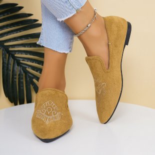 Damen Bestickte Velours-Loafer mit spitzer Zehenpartie und rutschfester Gummisohle Drune