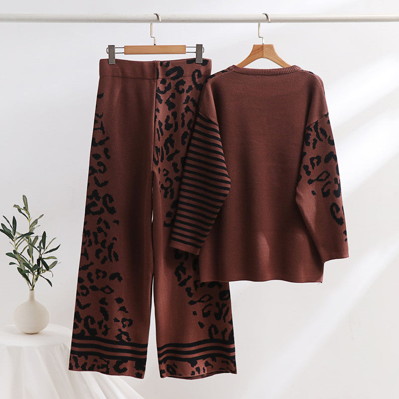 Damen modisches Lounge-Set mit Tiermuster und breiten Streifen Drune