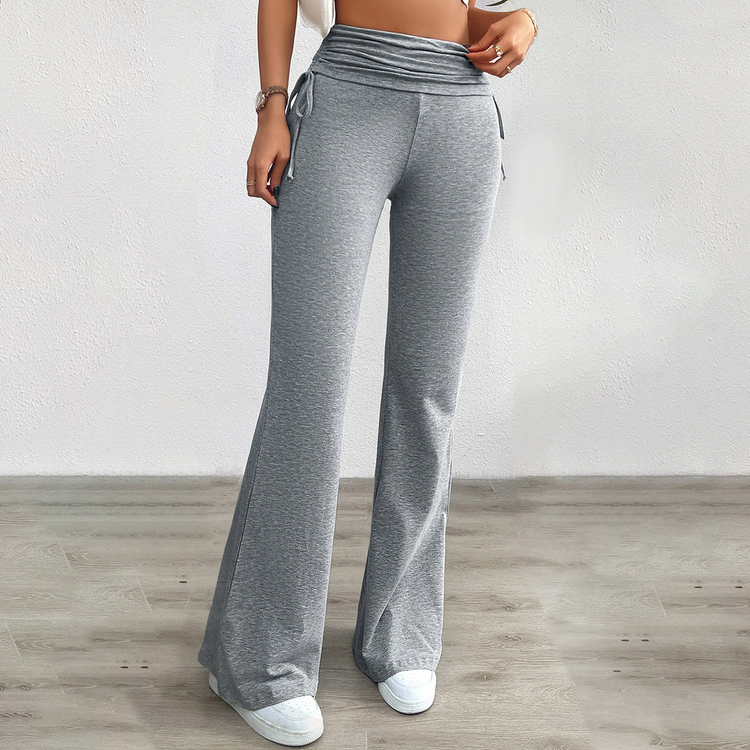 Damen nan weiche Palazzo-Loungehose mit Umschlagbund, seitlichen Kordelzügen und ausgestelltem Bein Drune