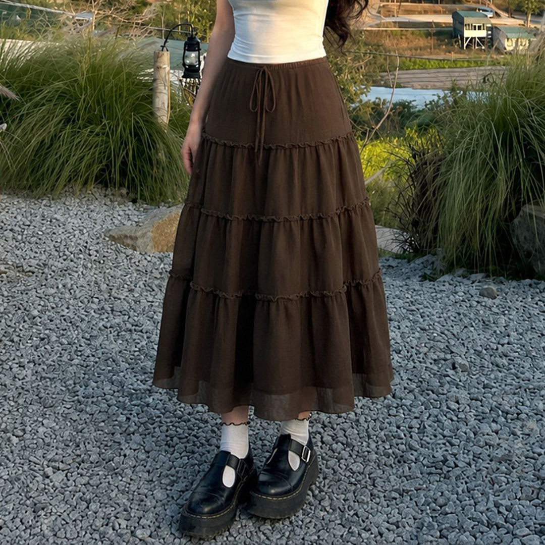 Damen Stufenrock aus Chiffon mit elastischem Bund und BindDruneand Drune