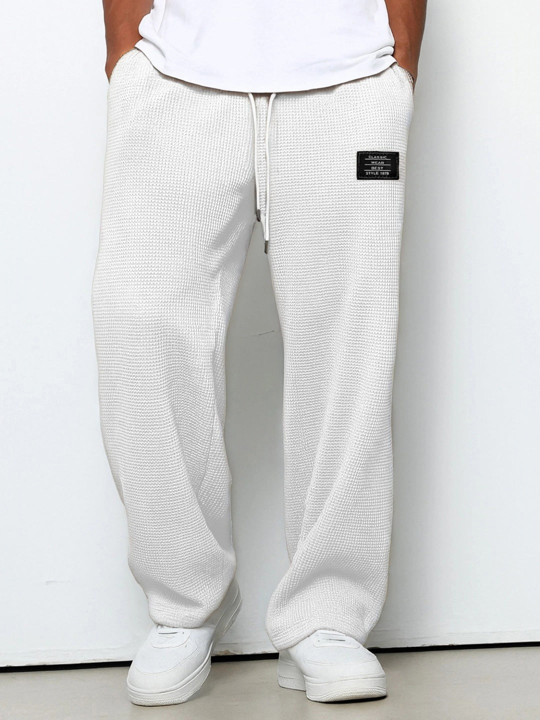 Herren Locker sitzende Waffelstrick-Jogginghose mit Tunnelzug & Eingrifftaschen Drune
