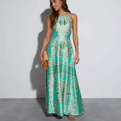 Damen Maxikleid mit verspielt floralem Design und schwingendem Rock Drune
