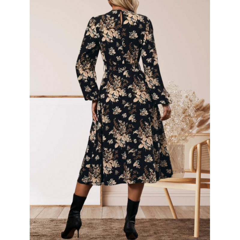 Damen Midikleid mit floralen Details und Taillengürtel Drune