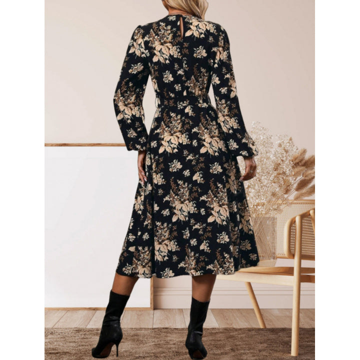 Damen Midikleid mit floralen Details und Taillengürtel Drune