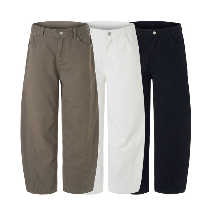 Herren Weit geschnittene Twill-Hose mit strukturierter Canvas-Optik und langen Saumfalten Drune