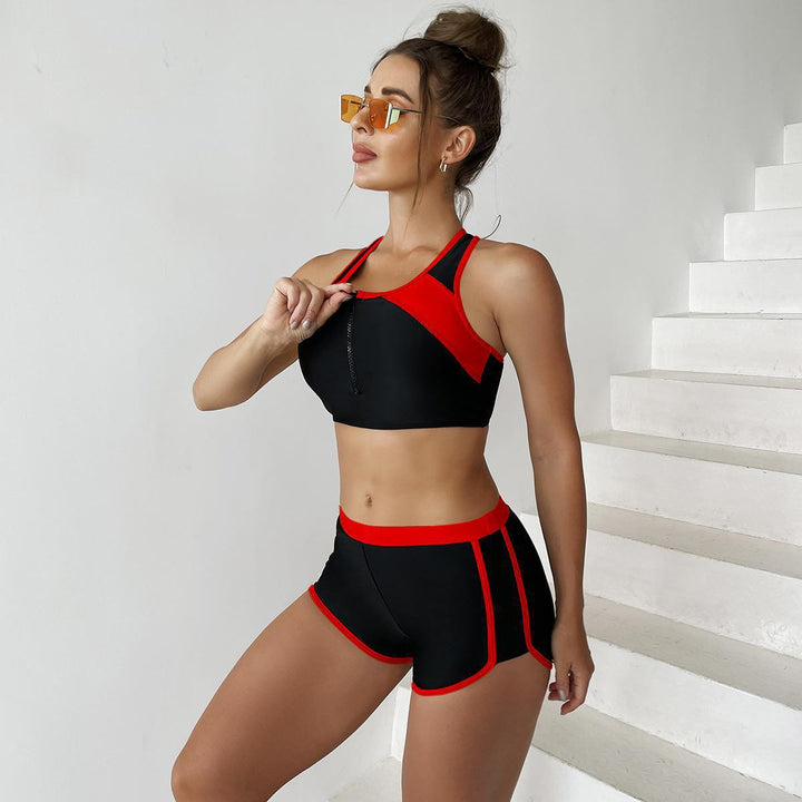 Damen Sportbadeanzug mit Kurzer Hose und Praktischem Reißverschluss Drune