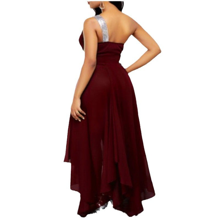 Damen elegantes asymmetrisches Chiffonkleid mit funkelndem Detail Drune