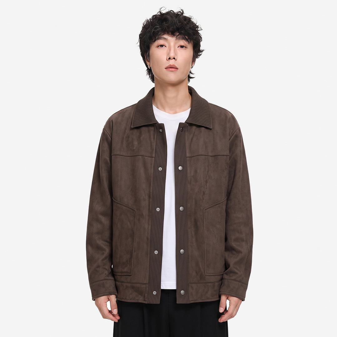 Herren Overshirt-Jacke im Wildlederlook mit Rippkragen und Druckknopfleiste Drune