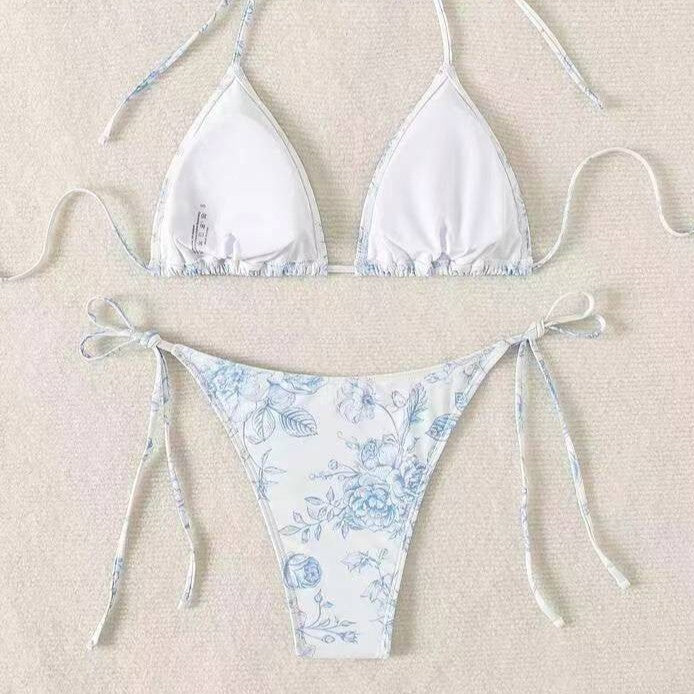 Damen Triangel-Bikini-Set mit zarten Blumenmotiven Drune