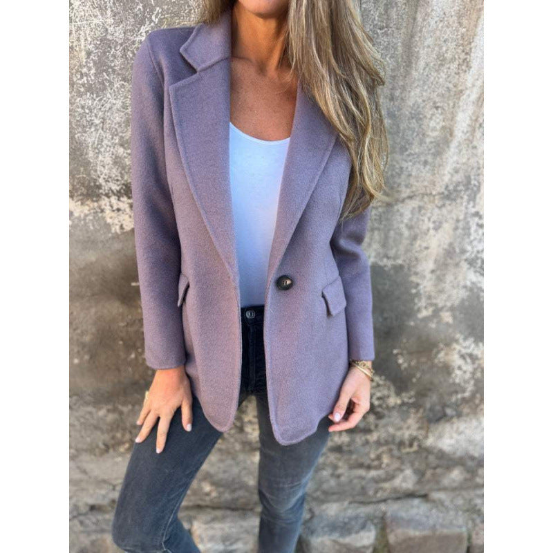 Damen Kastenförmiger Kurzmantel im Blazer-Look aus Wollmix mit fallendem Revers Drune