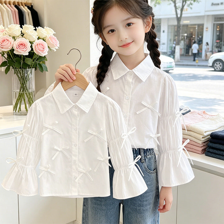 Mädchen Bluse mit Rüschendetails und Schleifen Drune