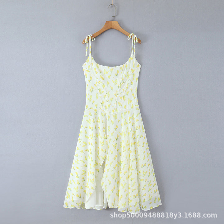 Damen lässiges Sommerkleid mit zarten Spaghetti-Trägern und floralem Design Drune