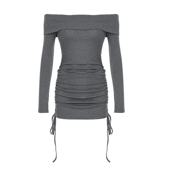 Damen Offshoulder-Langarmshirt mit Raffung und Schnürdetails Drune