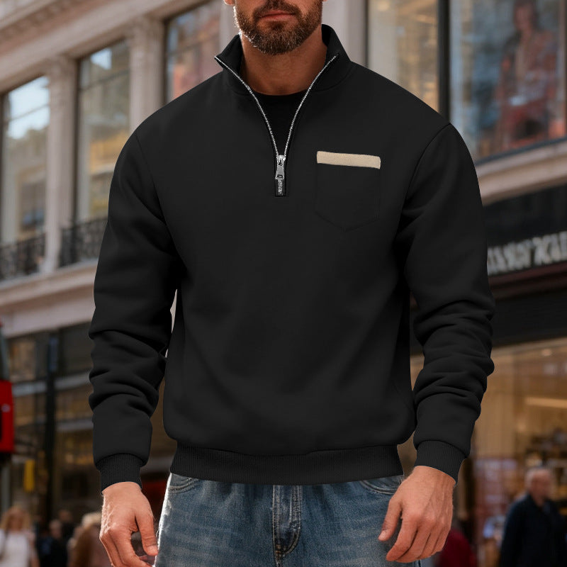Herren nan Sweatshirt mit halbem Reißverschluss Stehkragen und Brusttasche Drune