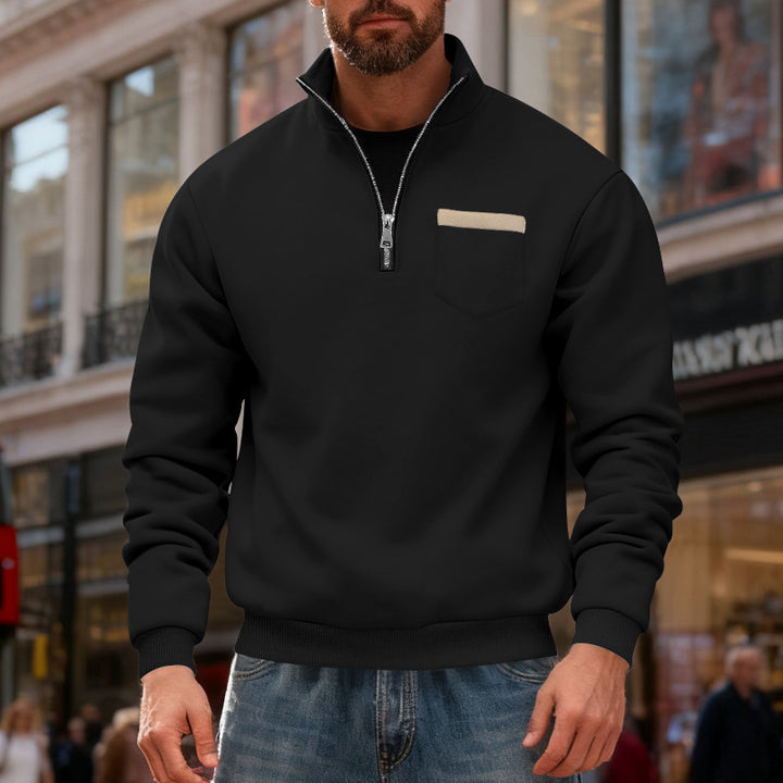 Herren nan Sweatshirt mit halbem Reißverschluss Stehkragen und Brusttasche Drune