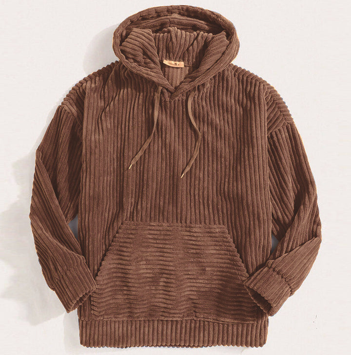Unisex nan gerippter Samt-Hoodie mit Kapuze und Kängurutasche Drune