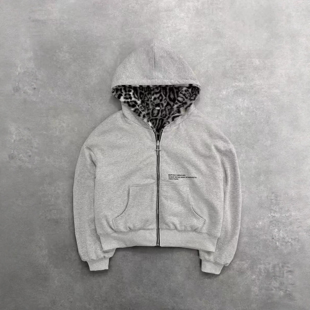 Unisex Kapuzen-Sweatjacke mit Kunstfellfutter, verkürztem Schnitt und Kreuz-Reißverschluss Drune