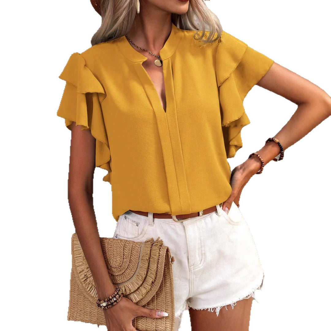 Damenbluse mit Rüschendetails und elegantem V-Ausschnitt Drune
