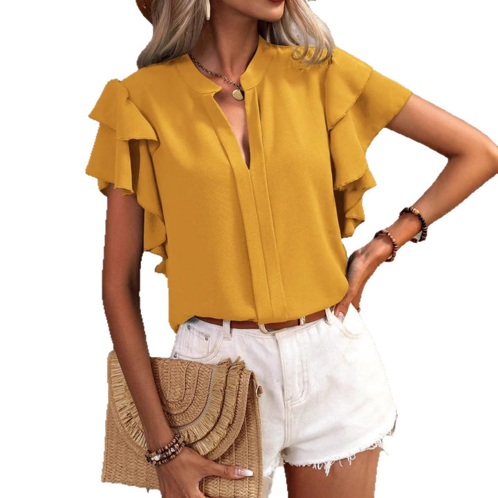 Damenbluse mit Rüschendetails und elegantem V-Ausschnitt Drune
