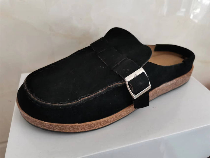 Damen Mokassin-Mule mit verstellbarer Schnalle und Kork-Plateau Drune