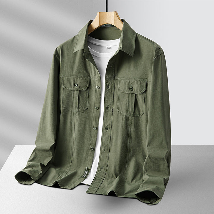 Herren Leichtes Utility-Overshirt aus Baumwollmix mit Brustklappen und entspannter Passform Drune