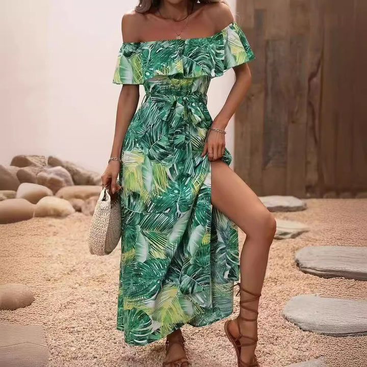 Damen Maxikleid mit off-shoulder Design und tiefem Schlitz Drune