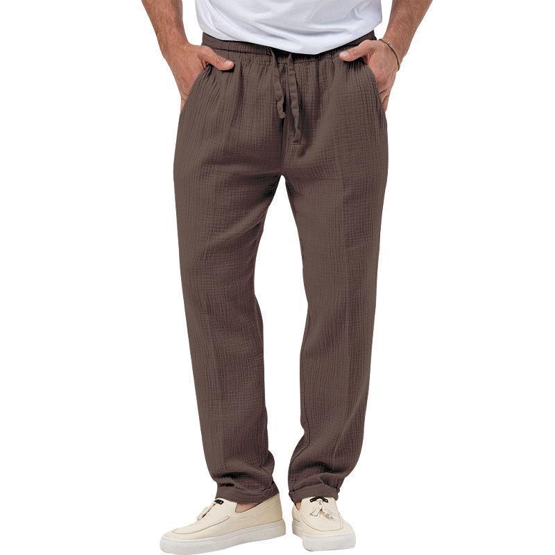 Herren nan lässige Musselin-Freizeithose mit elastischem Bund Kordelzug und seitlichen Eingrifftaschen Drune