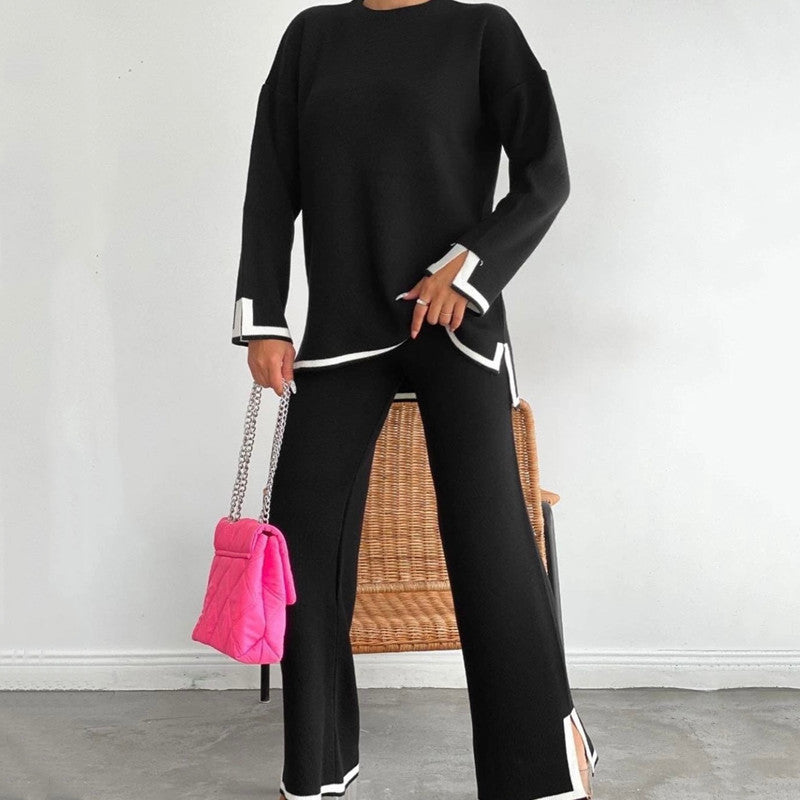 Damen entspannendes Loungewear-Set mit kontrastierenden Saumdetails Drune