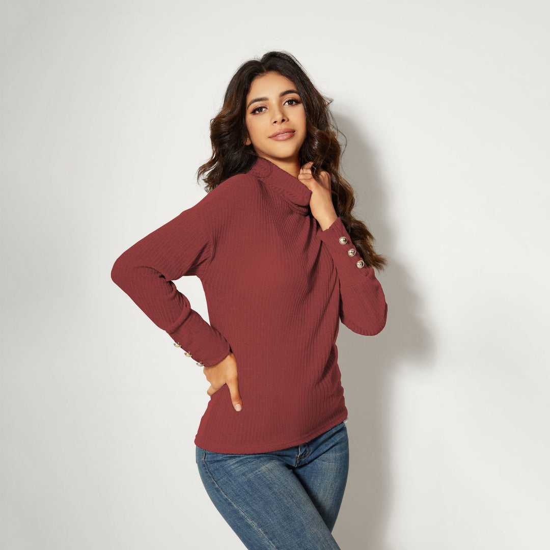 Damen Moderner Rollkragenpullover mit Knopfdetails Drune