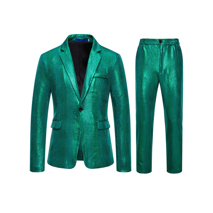 Herren Zweiteiliges Glamour-Anzugset mit metallischem Kroko-Effekt und schmaler Silhouette Drune