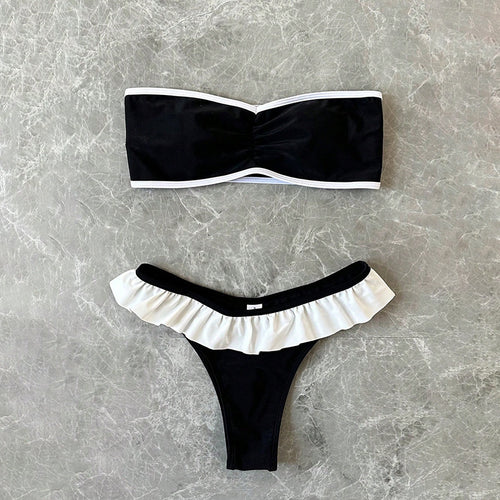 Damen Bandeau-Bikini mit schickem Rüschensaum Drune