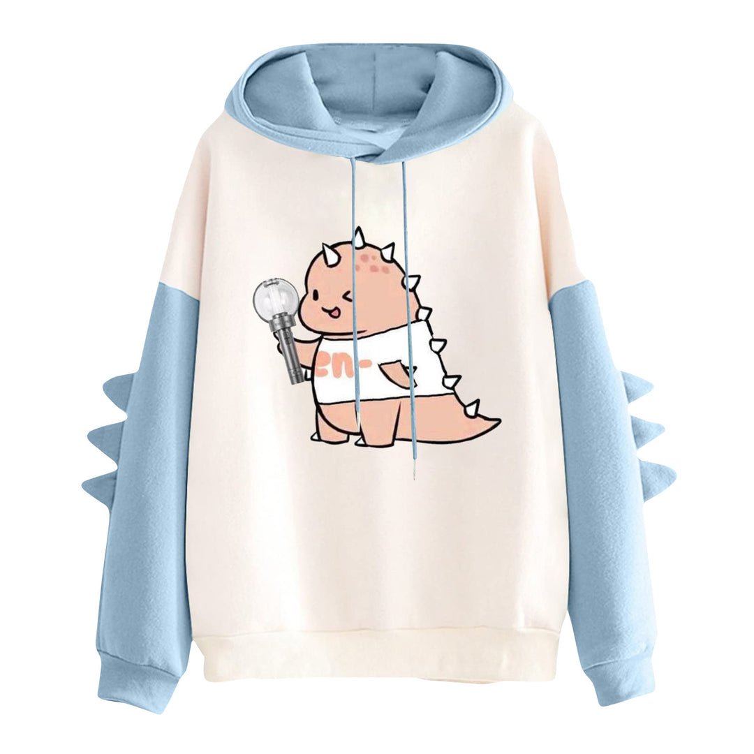 Damen nan Kapuzenpullover mit niedlichem Frosch-Motiv, Kängurutasche und volumigen Ärmelapplikationen Drune