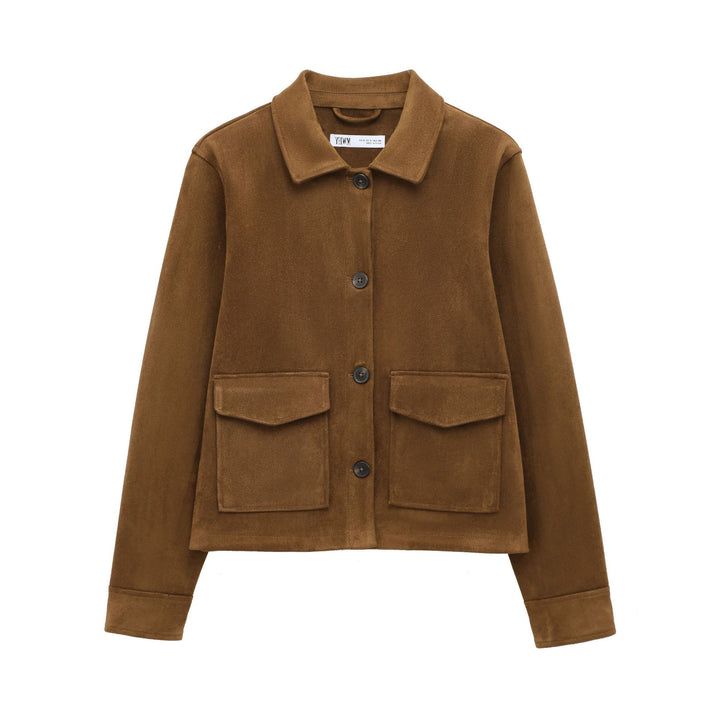 Damen Kurze Wildlederoptik-Jacke mit aufgesetzten Klappentaschen Drune
