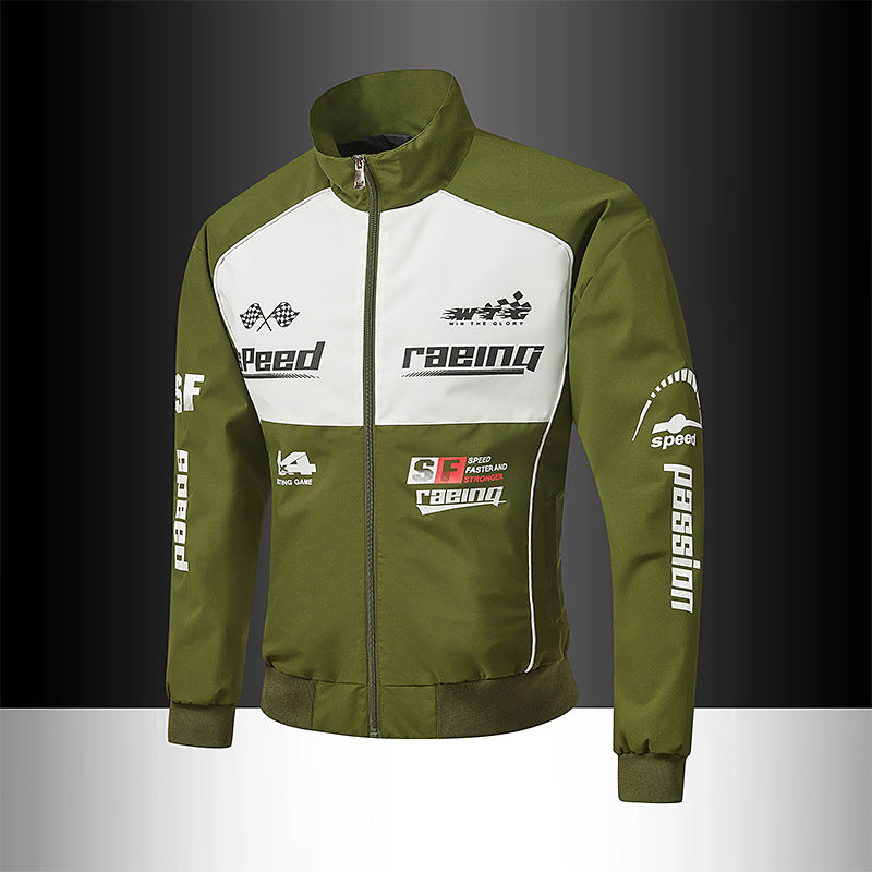 Herren Trackjacke im Motorsport-Look mit Logoprints und Stehkragen Drune