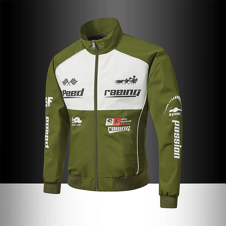 Herren Trackjacke im Motorsport-Look mit Logoprints und Stehkragen Drune