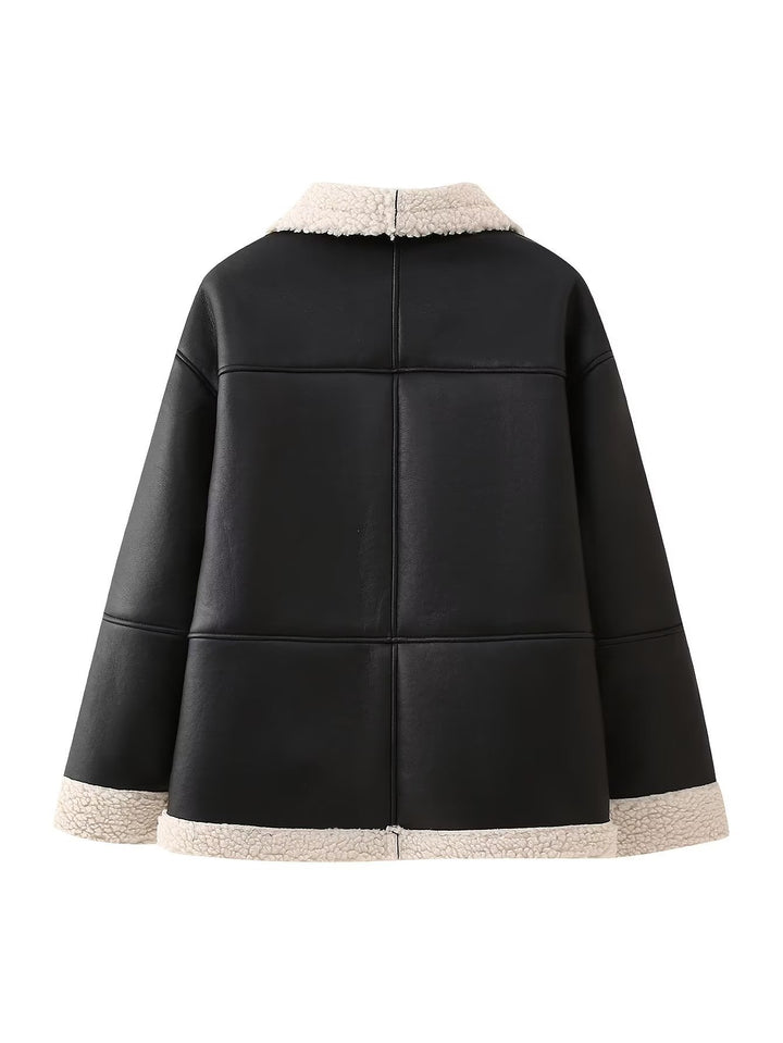 Damen Kunstlederjacke mit kuscheligem Innenfutter und hohem Kragen Drune