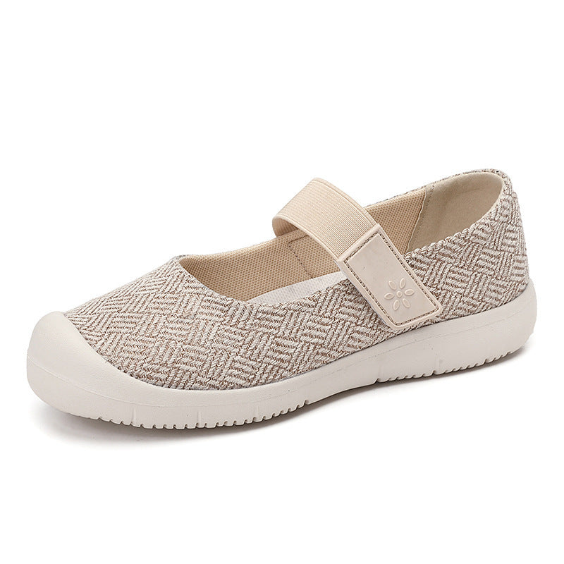 Damen nan komfortabler Strick-Riemchen-Ballerina mit verstellbarem Klettverschluss und flexibler Gummilaufsohle Drune