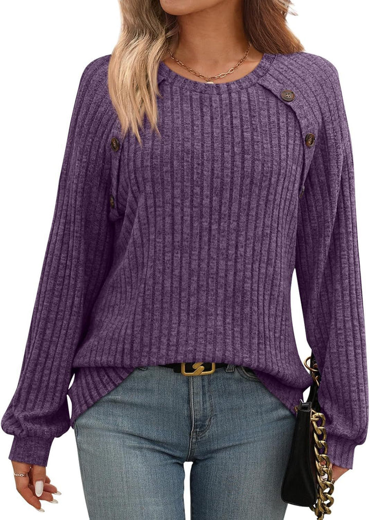Damen Strickpullover mit dekorativen Knöpfen und feiner Rippstruktur Drune