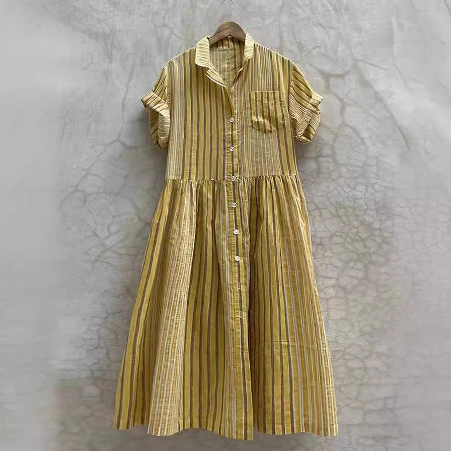 Damen Langes Hemdblusenkleid mit Streifen und Taschen Drune