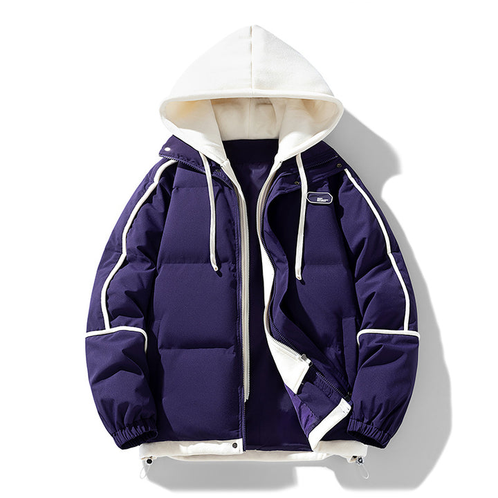 Damen Kurz geschnittene Steppjacke mit kontrastierender Fleece‑Kapuze und Kordelzug Drune
