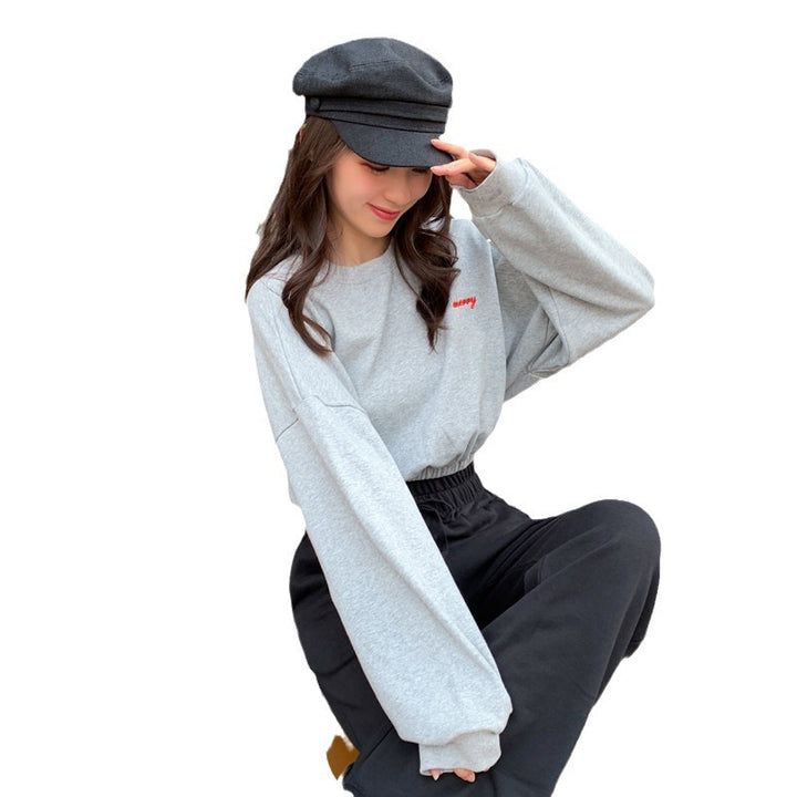 Damen lässiger cropped Pullover mit hochgeschlossenem Kragen Drune