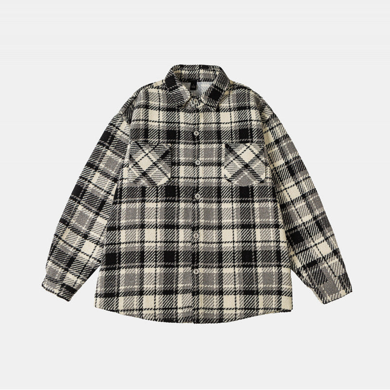 Unisex Karierte Overshirtjacke im Shacket-Stil mit aufgesetzten Brusttaschen und entspanntem Oversize-Schnitt Drune