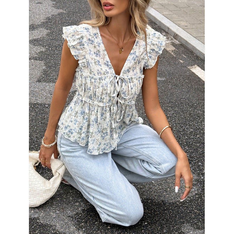 Drune | Elegantes Floral Quadratisches Hals Top