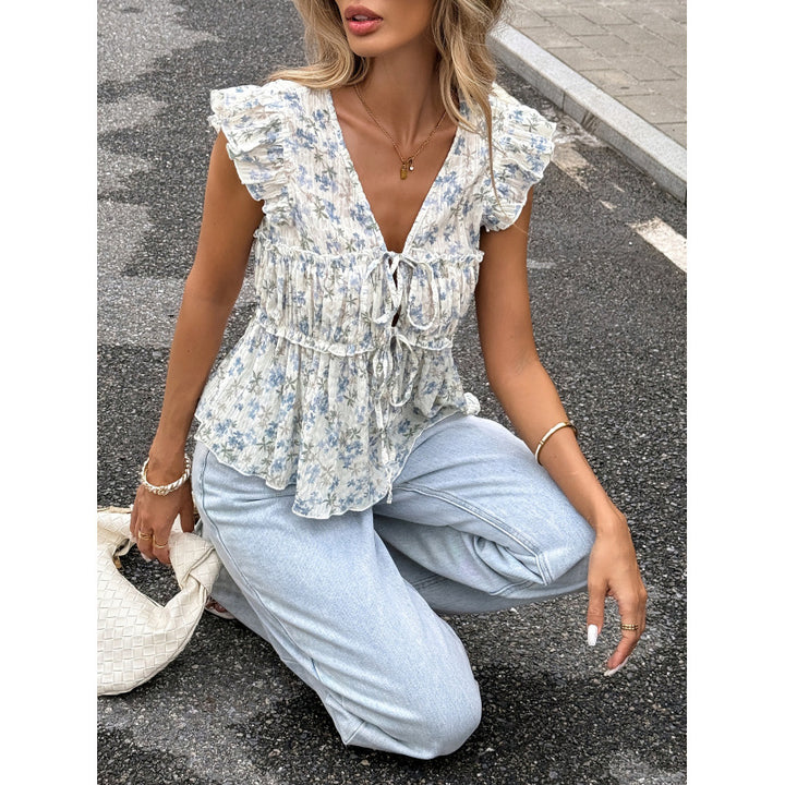 Drune | Elegantes Floral Quadratisches Hals Top