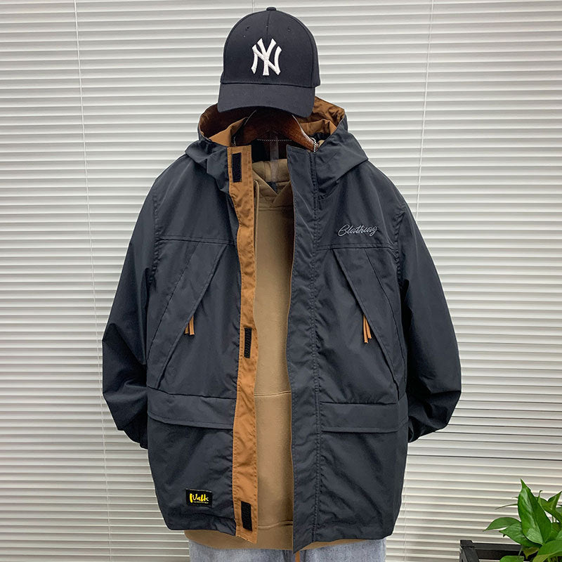 Herren funktionale Outdoor-Jacke mit praktischen Taschen und verstellbarem Bund Drune