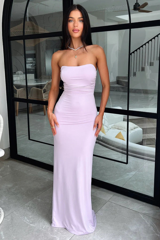 Damen Elegantes Maxikleid mit schulterfreiem Design und figurbetontem Schnitt Drune