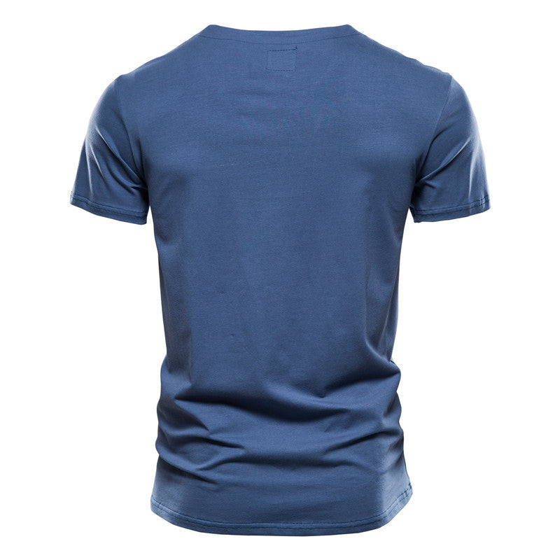 Herren V-Ausschnitt T-Shirt mit Druckknöpfen und Brusttasche Drune