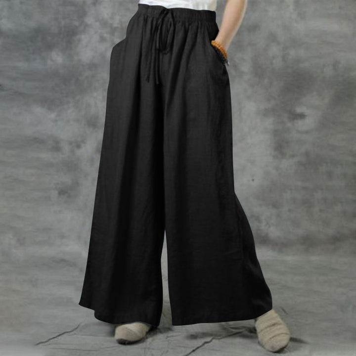 Damen nan weite Leinenhose mit hohem Bund und Tunnelzug Drune