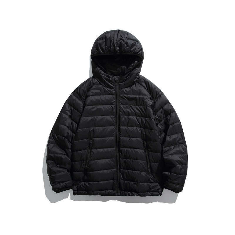 Unisex Ultraleichte gesteppte Kapuzenjacke mit Thermofüllung und Reißverschlusstaschen Drune