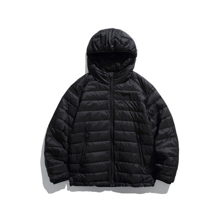 Unisex Ultraleichte gesteppte Kapuzenjacke mit Thermofüllung und Reißverschlusstaschen Drune